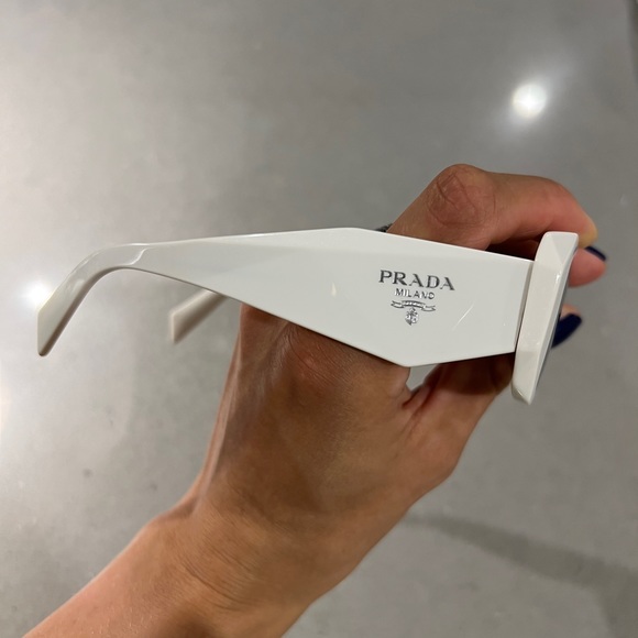 Scultoreo Narrow White & Dark Grey Prada Sunglasses - Picture 6 of 11